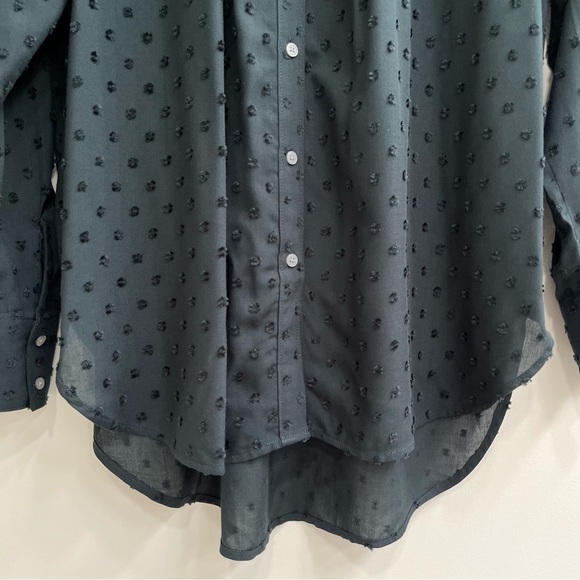 Ann Taylor LOFT Pine Needle Forest Green Ruffle Collar Shirt Swiss Dot Medium - Picture 4 of 8